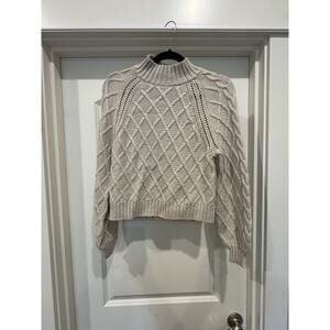 American Eagle Outfitters crop mock neck cable knit sweater cream - size medium